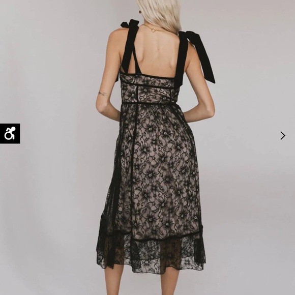 Zinnia Lace Floral Tie Strap Dress in Black - Picture 2 of 10